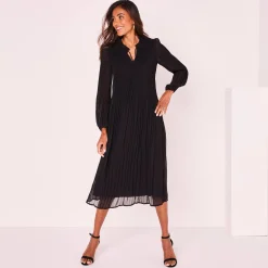 Feestoutfits Dames|Jurk<Blancheporte Halflange effen jurk, plissévoile zwart