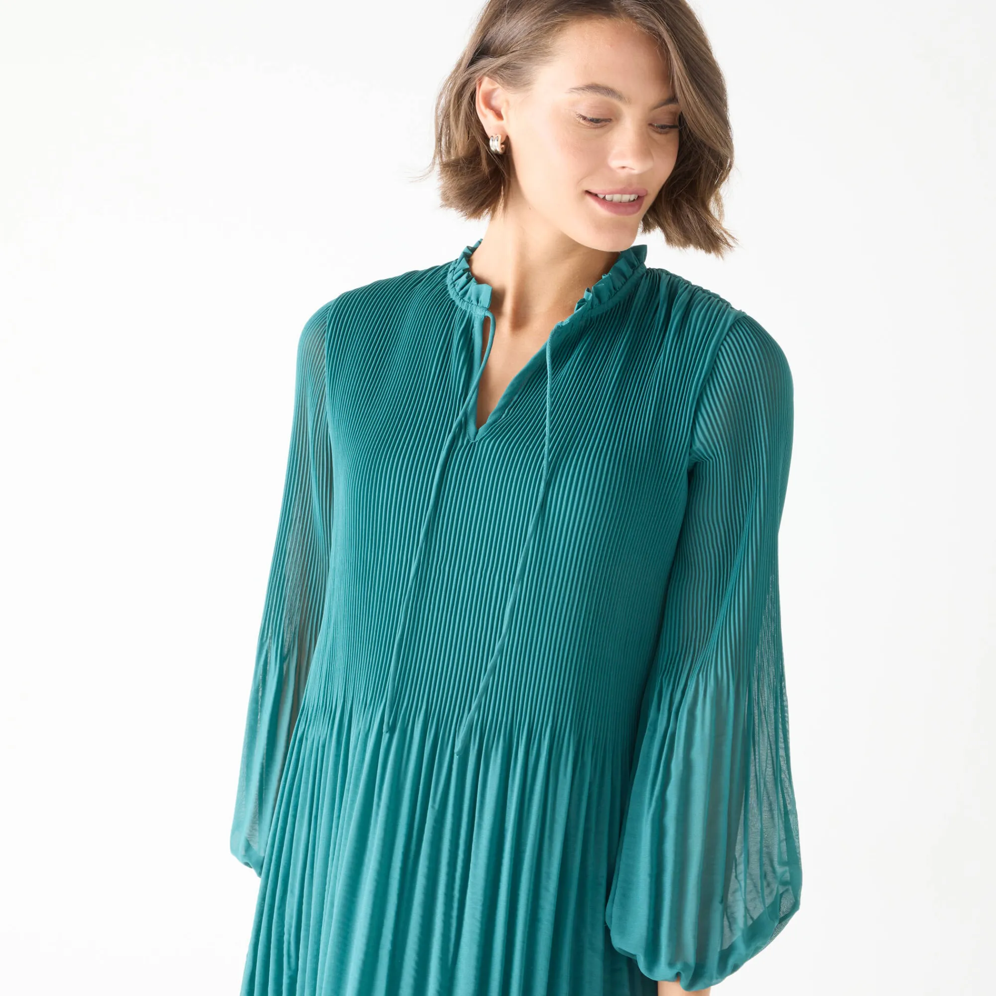 Feestoutfits Dames|Jurk<Blancheporte Halflange effen jurk, plissévoile smaragd