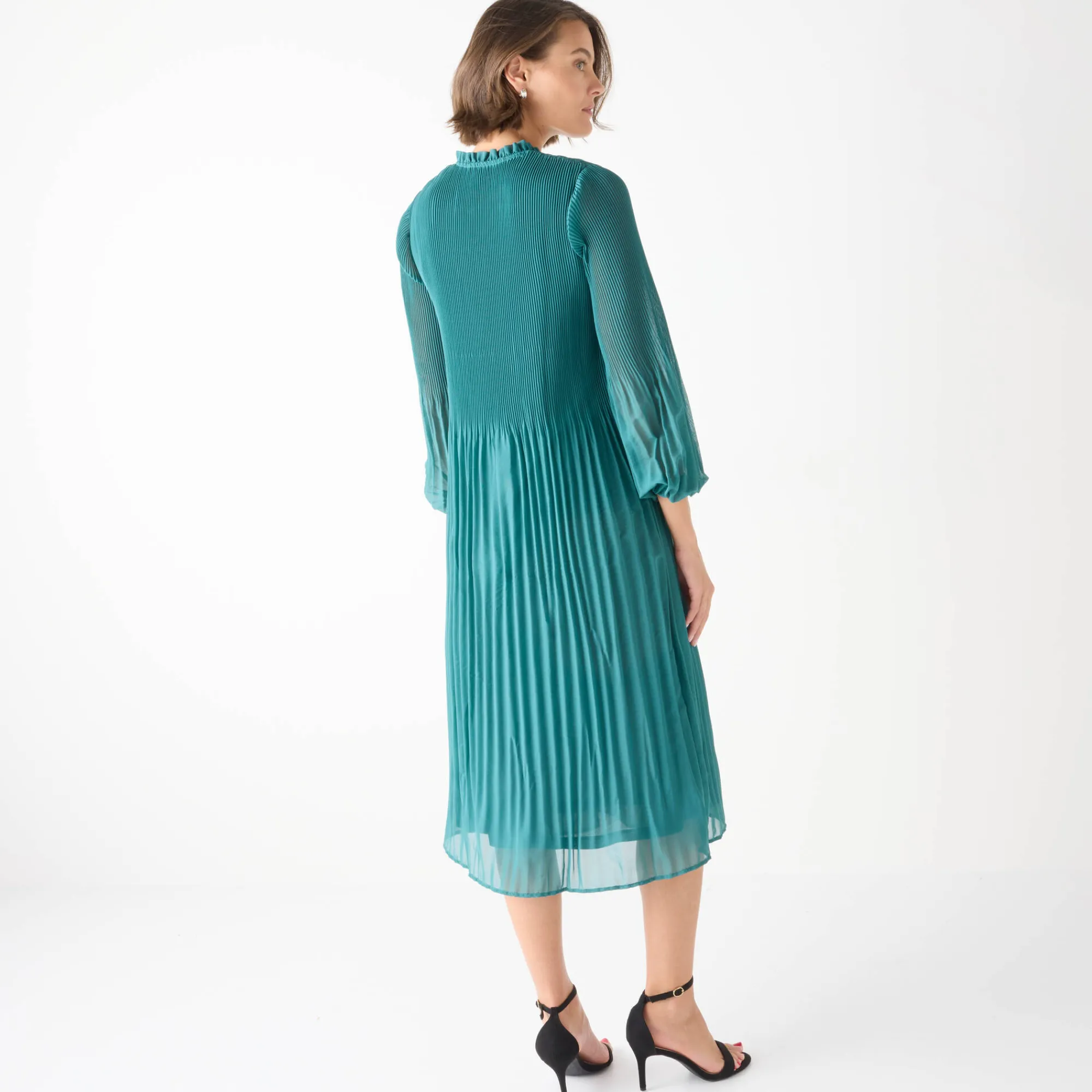 Feestoutfits Dames|Jurk<Blancheporte Halflange effen jurk, plissévoile smaragd