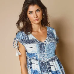 Jurk<Blancheporte Halflange jurk blauw / wit