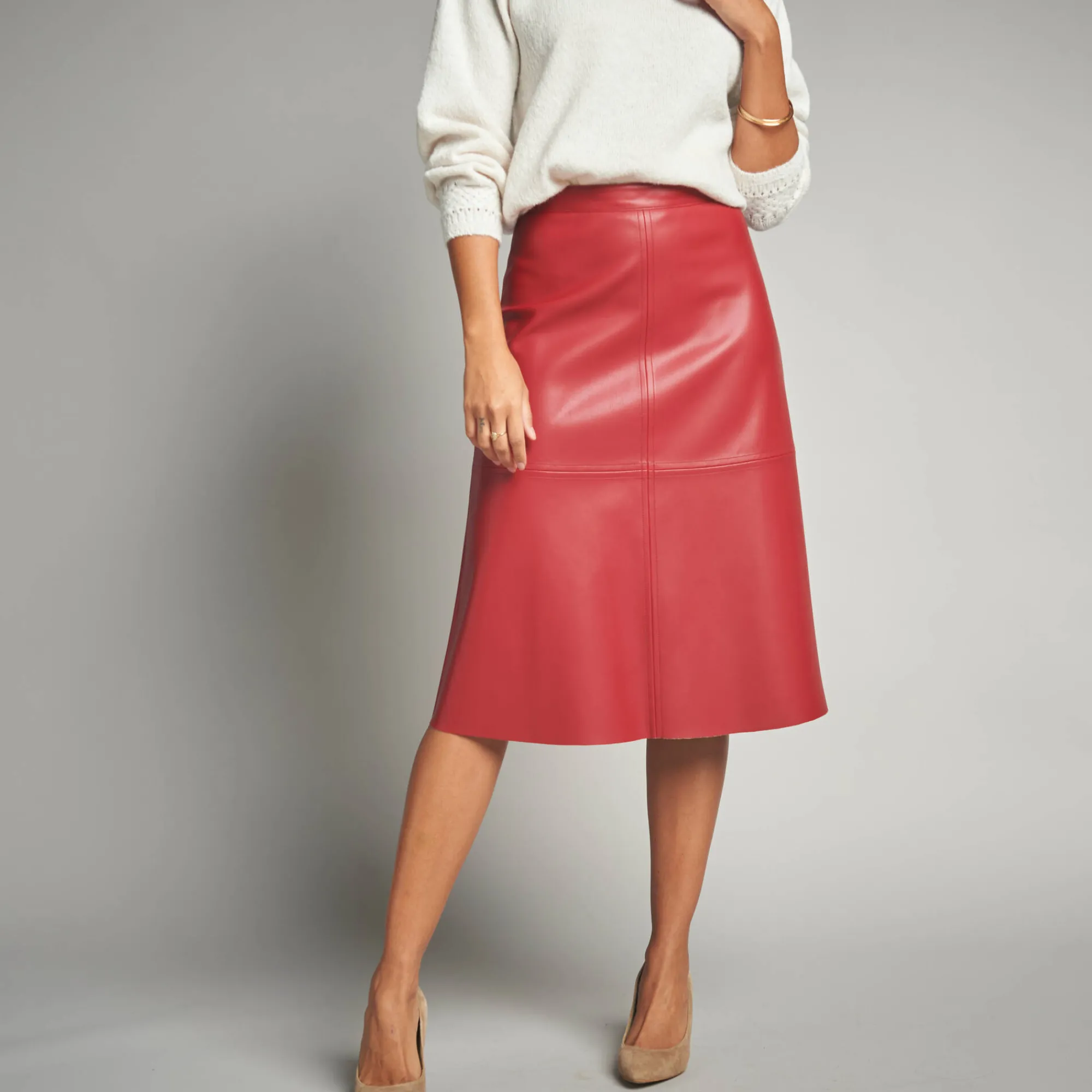 Rok<Lora Zellini Halflange, uitlopende rok, gecoat aspect bordeaux