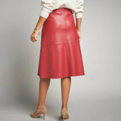 Rok<Lora Zellini Halflange, uitlopende rok, gecoat aspect bordeaux