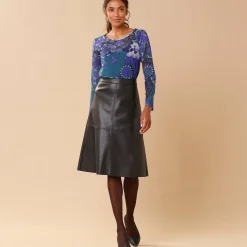Rok<Lora Zellini Halflange, uitlopende rok, gecoat aspect zwart