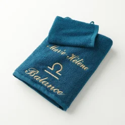 Badhanddoek<Blancheporte Handdoeken met "Balance" borduursel, personaliseerbaar - 420 g/m2 pauwblauw