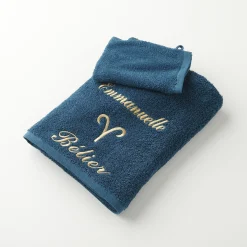 Badhanddoek<Blancheporte Handdoeken met "Bélier" borduursel, personaliseerbaar - 420 g/m2 pauwblauw