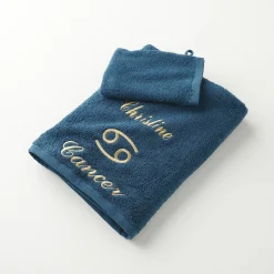 Badhanddoek<Blancheporte Handdoeken met "Cancer" borduursel, personaliseerbaar - 420 g/m2 pauwblauw