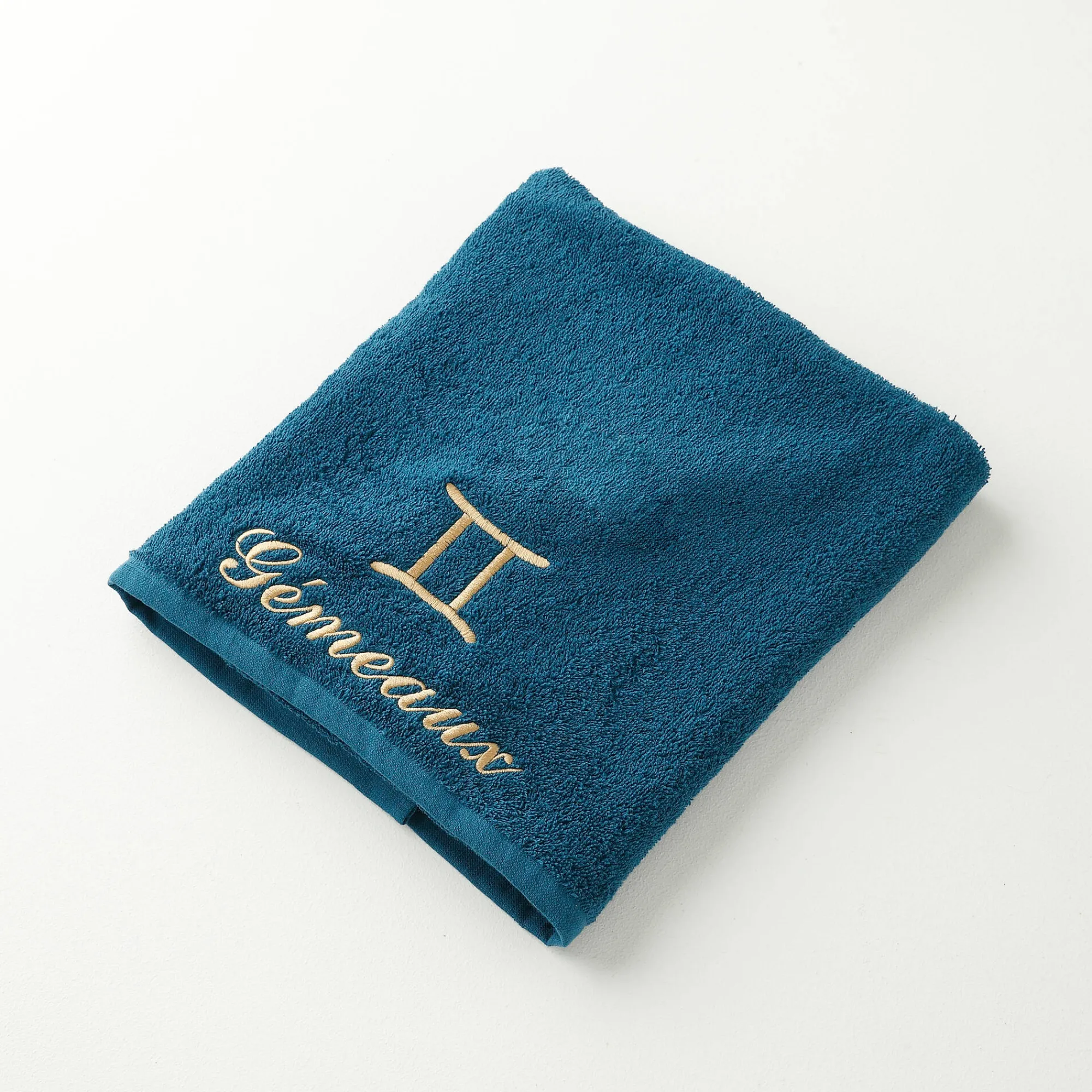 Badhanddoek<Blancheporte Handdoeken met "Gémeaux" borduursel - 420 g/m2 pauwblauw