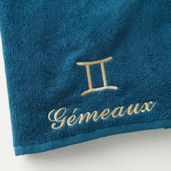Badhanddoek<Blancheporte Handdoeken met "Gémeaux" borduursel - 420 g/m2 pauwblauw