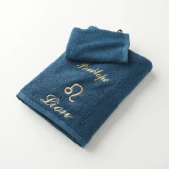 Badhanddoek<Blancheporte Handdoeken met "Lion" borduursel, personaliseerbaar - 420 g/m2 pauwblauw