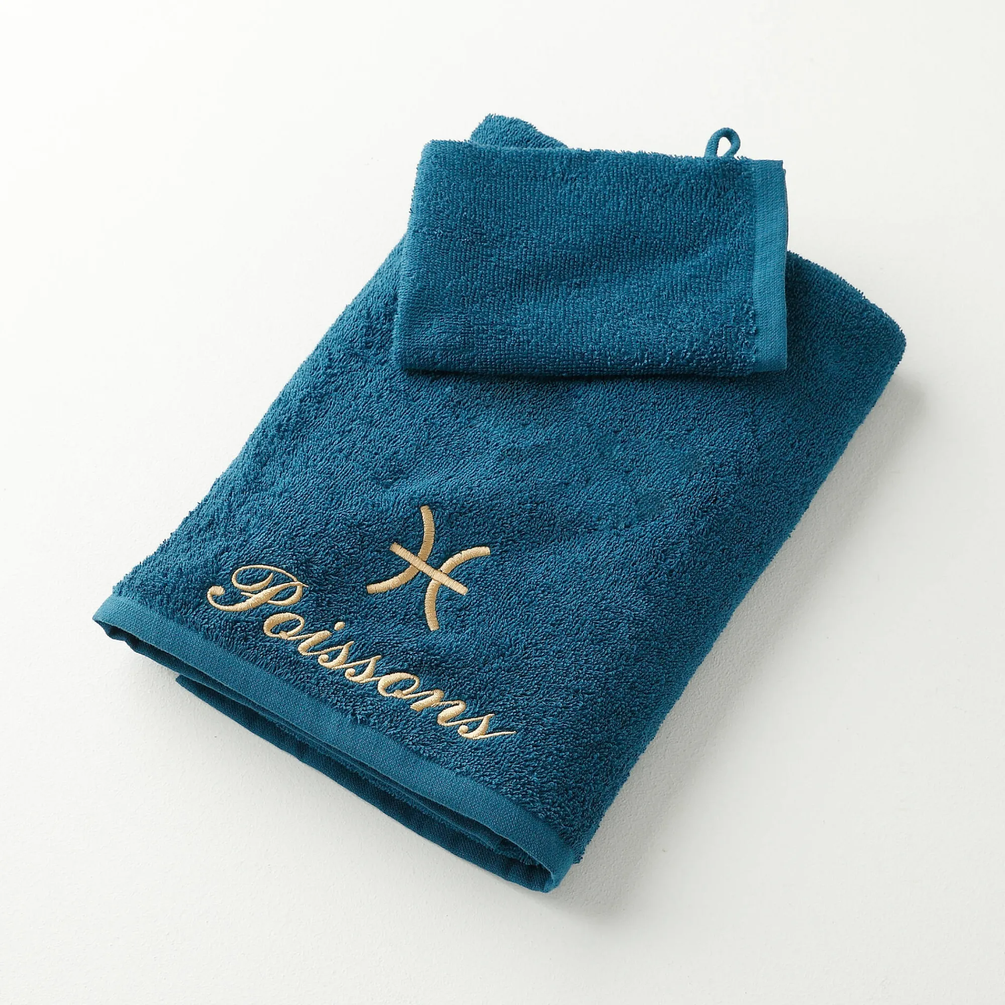 Badhanddoek<Blancheporte Handdoeken met "Poisson" borduursel - 420 g/m2 pauwblauw