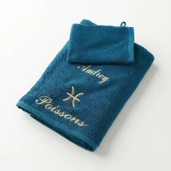 Badhanddoek<Blancheporte Handdoeken met "Poisson" borduursel, personaliseerbaar - 420 g/m2 pauwblauw