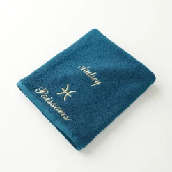 Badhanddoek<Blancheporte Handdoeken met "Poisson" borduursel, personaliseerbaar - 420 g/m2 pauwblauw