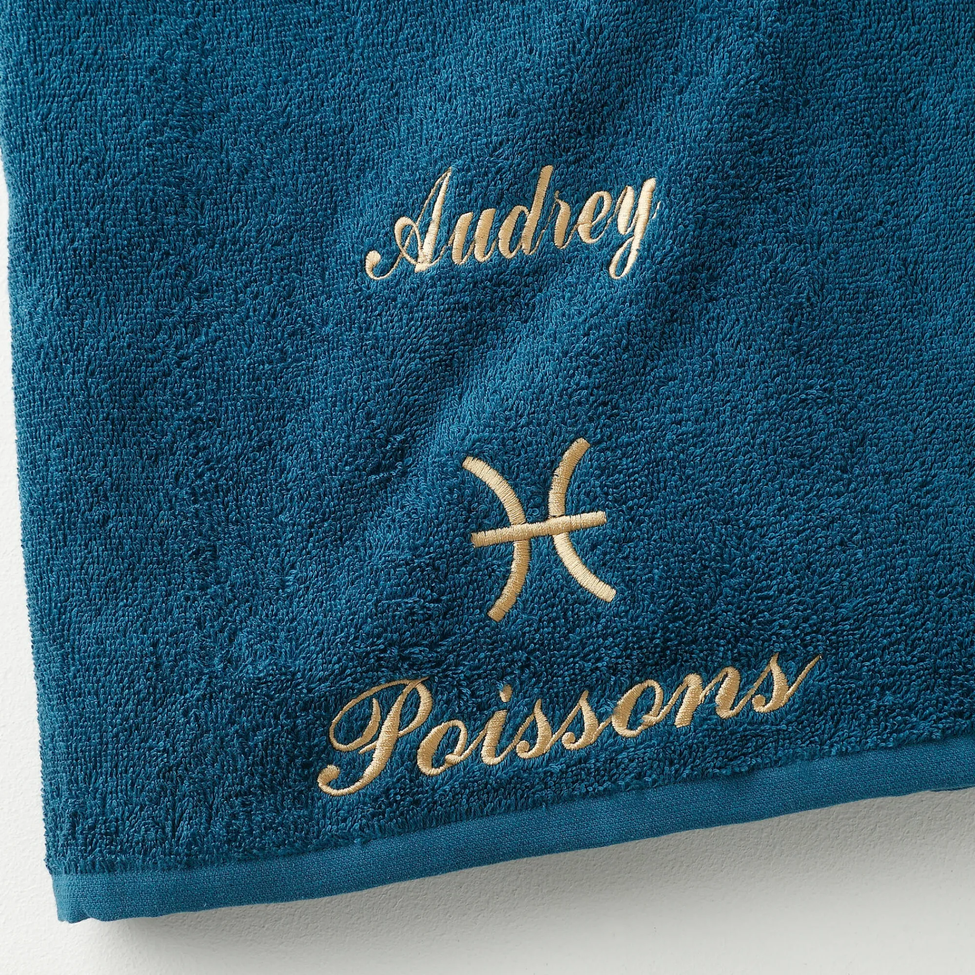 Badhanddoek<Blancheporte Handdoeken met "Poisson" borduursel, personaliseerbaar - 420 g/m2 pauwblauw