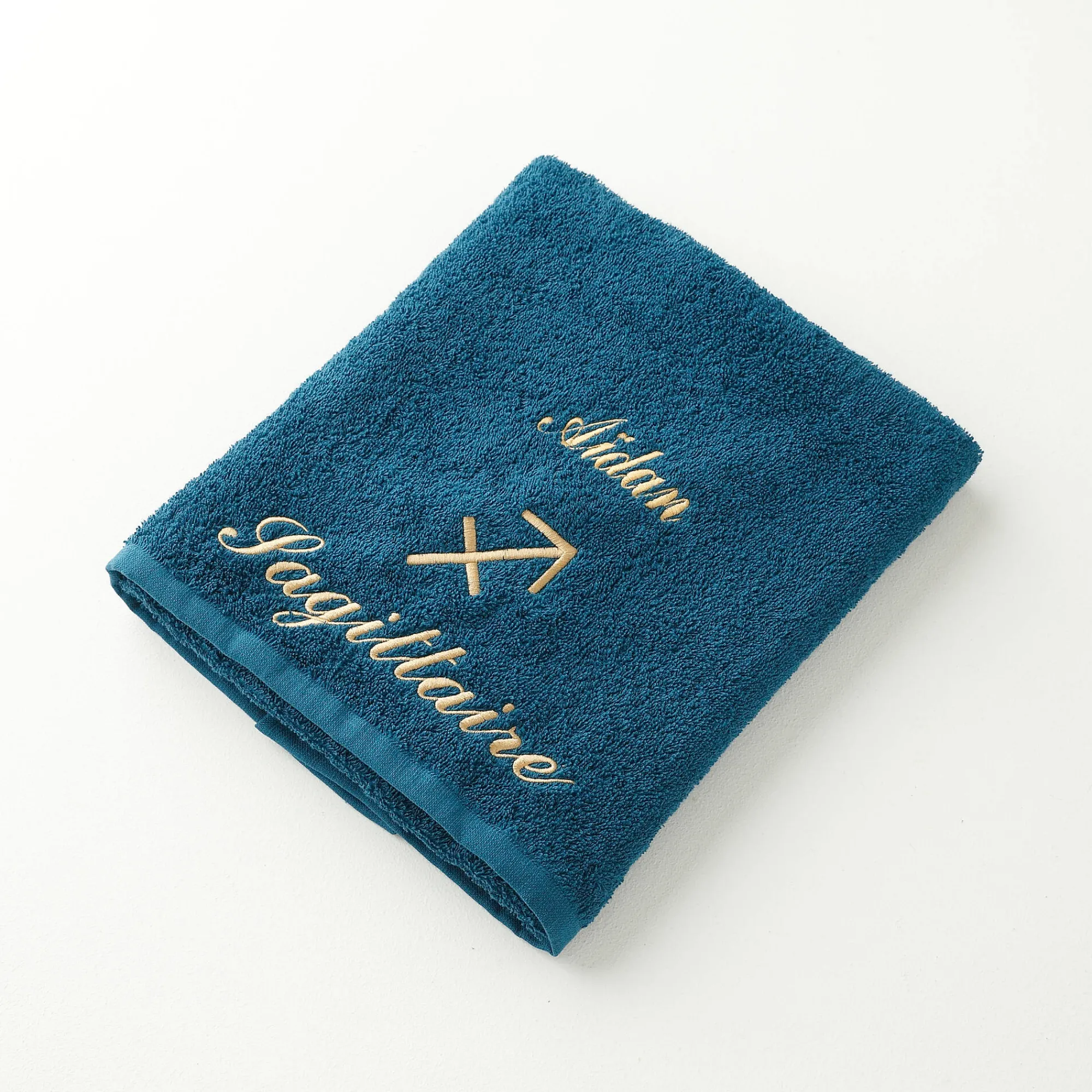 Badhanddoek<Blancheporte Handdoeken met "Sagittaire" borduursel, personaliseerbaar - 420 g/m2 pauwblauw