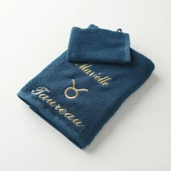 Badhanddoek<Blancheporte Handdoeken met "Taureau" borduursel, personaliseerbaar - 420 g/m2 pauwblauw
