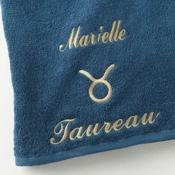 Badhanddoek<Blancheporte Handdoeken met "Taureau" borduursel, personaliseerbaar - 420 g/m2 pauwblauw