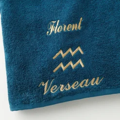 Badhanddoek<Blancheporte Handdoeken met "Verseau" borduursel, personaliseerbaar - 420 g/m2 pauwblauw