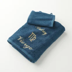 Badhanddoek<Blancheporte Handdoeken met "Vierge" borduursel, personaliseerbaar - 420 g/m2 pauwblauw