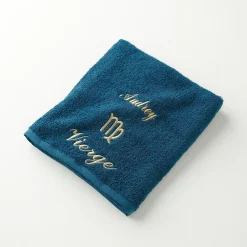 Badhanddoek<Blancheporte Handdoeken met "Vierge" borduursel, personaliseerbaar - 420 g/m2 pauwblauw
