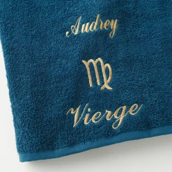 Badhanddoek<Blancheporte Handdoeken met "Vierge" borduursel, personaliseerbaar - 420 g/m2 pauwblauw