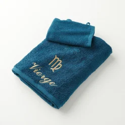 Badhanddoek<Blancheporte Handdoeken met "Vierge" borduursel - 420 g/m2 pauwblauw