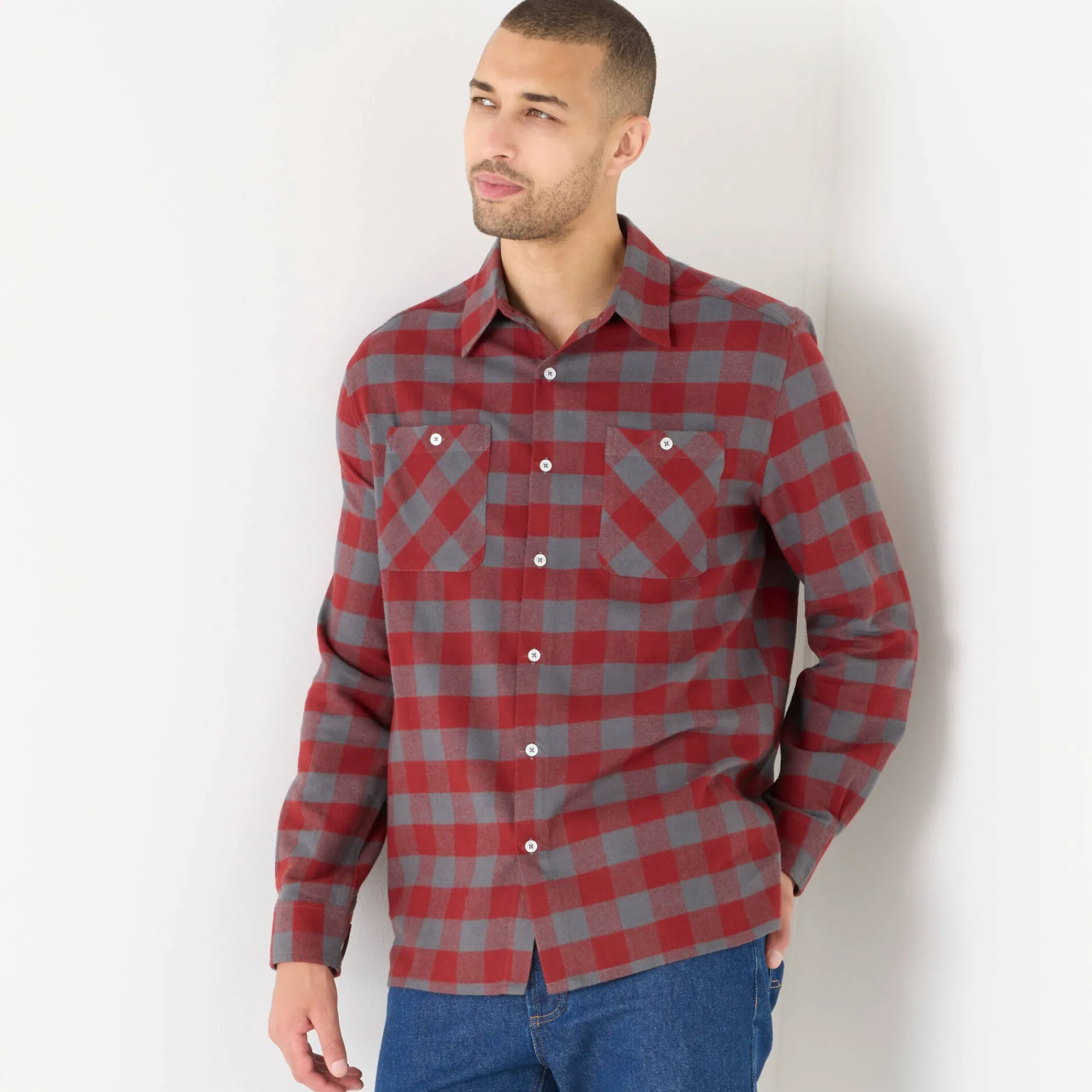 T-Shirt, Hemd En Polo<Blancheporte Hemd in flanel met Schotse ruiten bordeaux / grijs