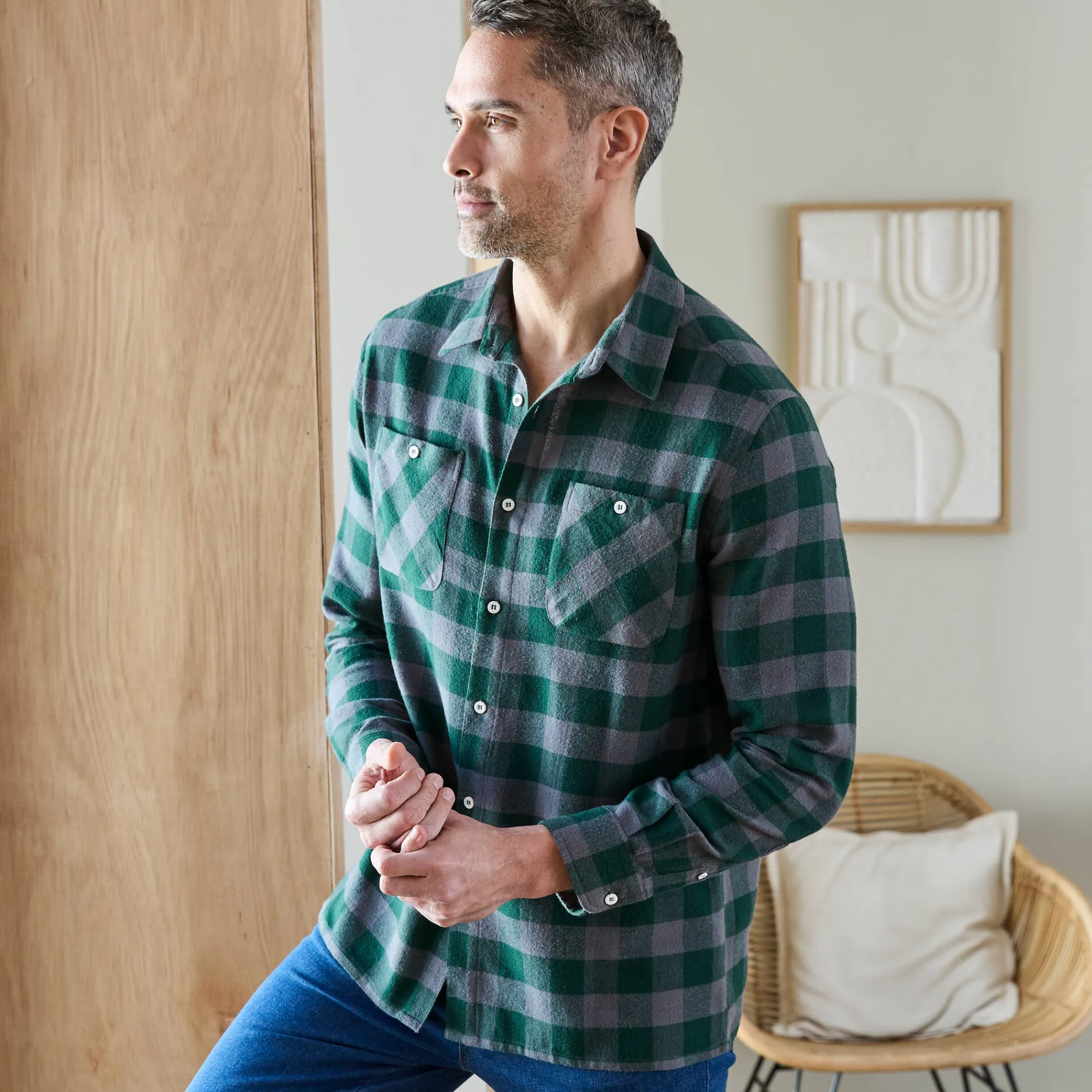 T-Shirt, Hemd En Polo<Blancheporte Hemd in flanel met Schotse ruiten groen / grijs