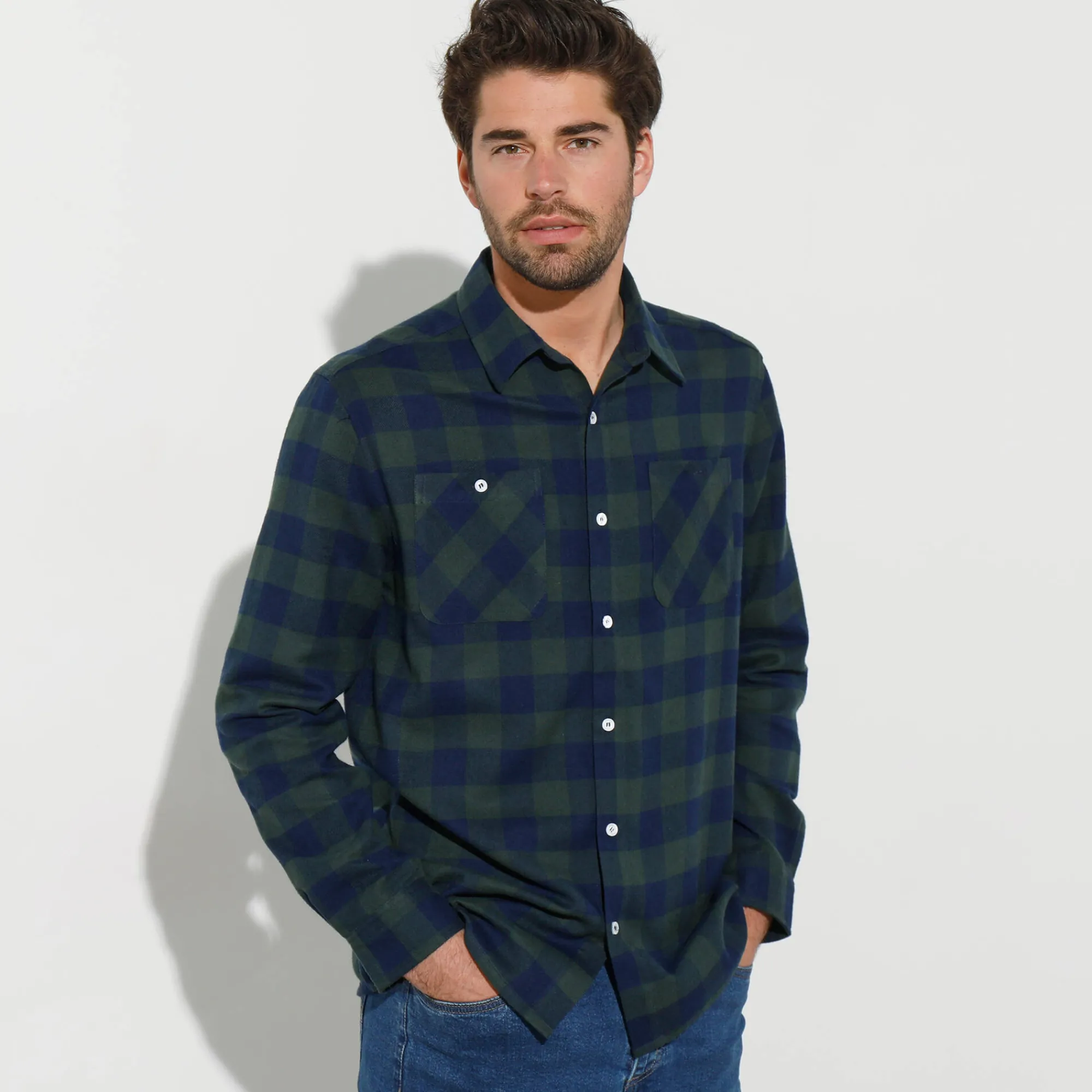 Feestoutfits Heren|T-Shirt, Hemd En Polo<Blancheporte Hemd in flanel met Schotse ruiten groen / marine