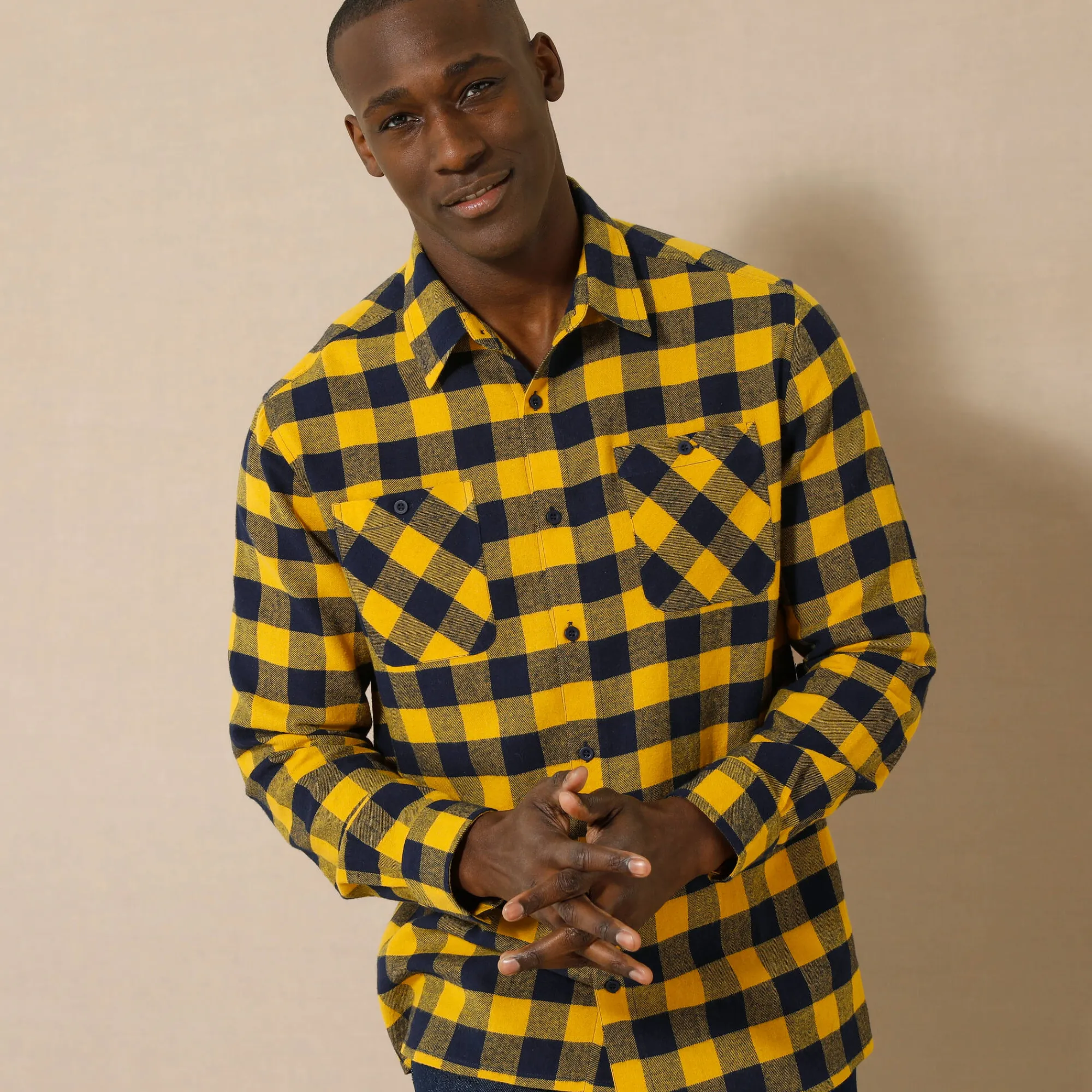 Feestoutfits Heren|T-Shirt, Hemd En Polo<Blancheporte Hemd in flanel met Schotse ruiten geel / marine