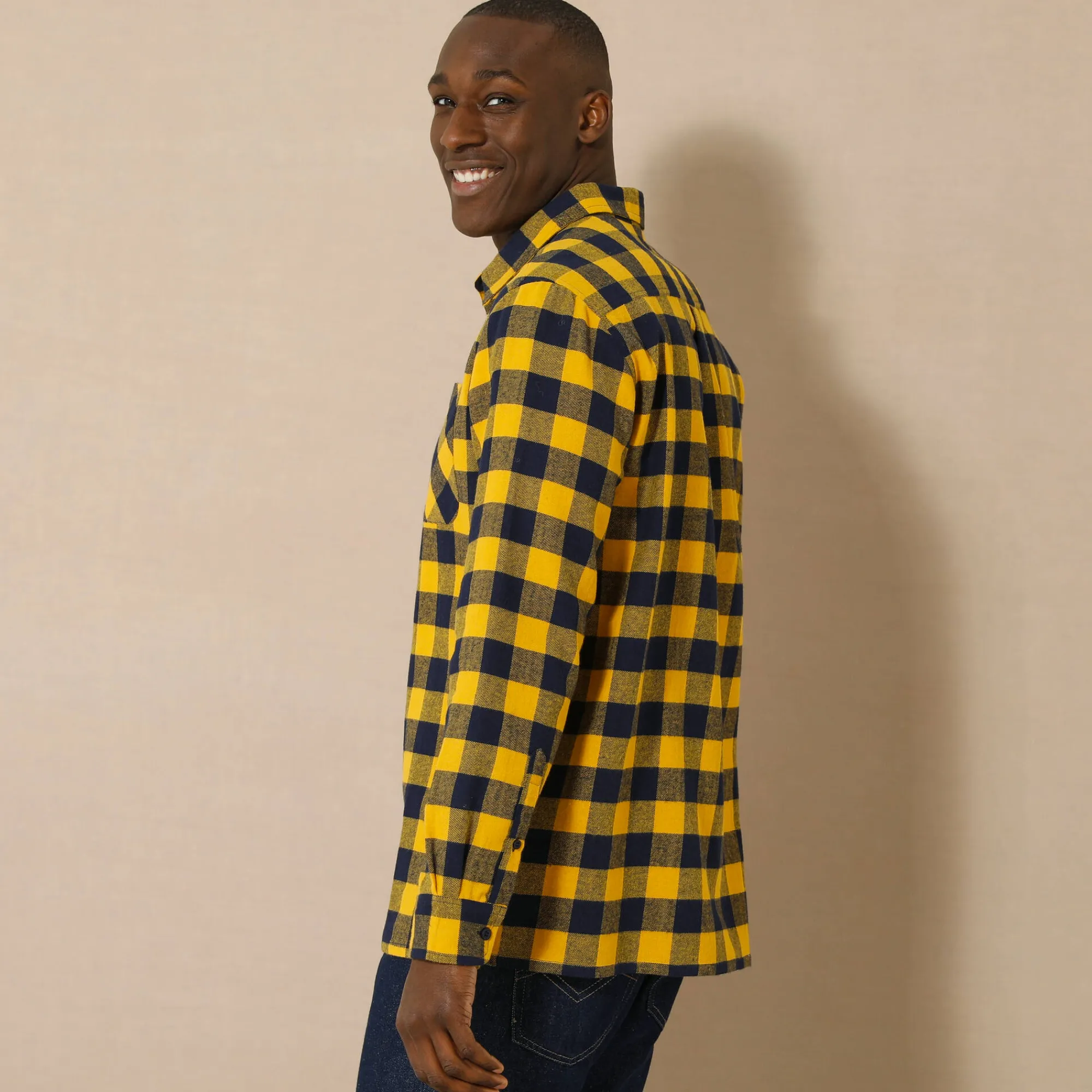 Feestoutfits Heren|T-Shirt, Hemd En Polo<Blancheporte Hemd in flanel met Schotse ruiten geel / marine