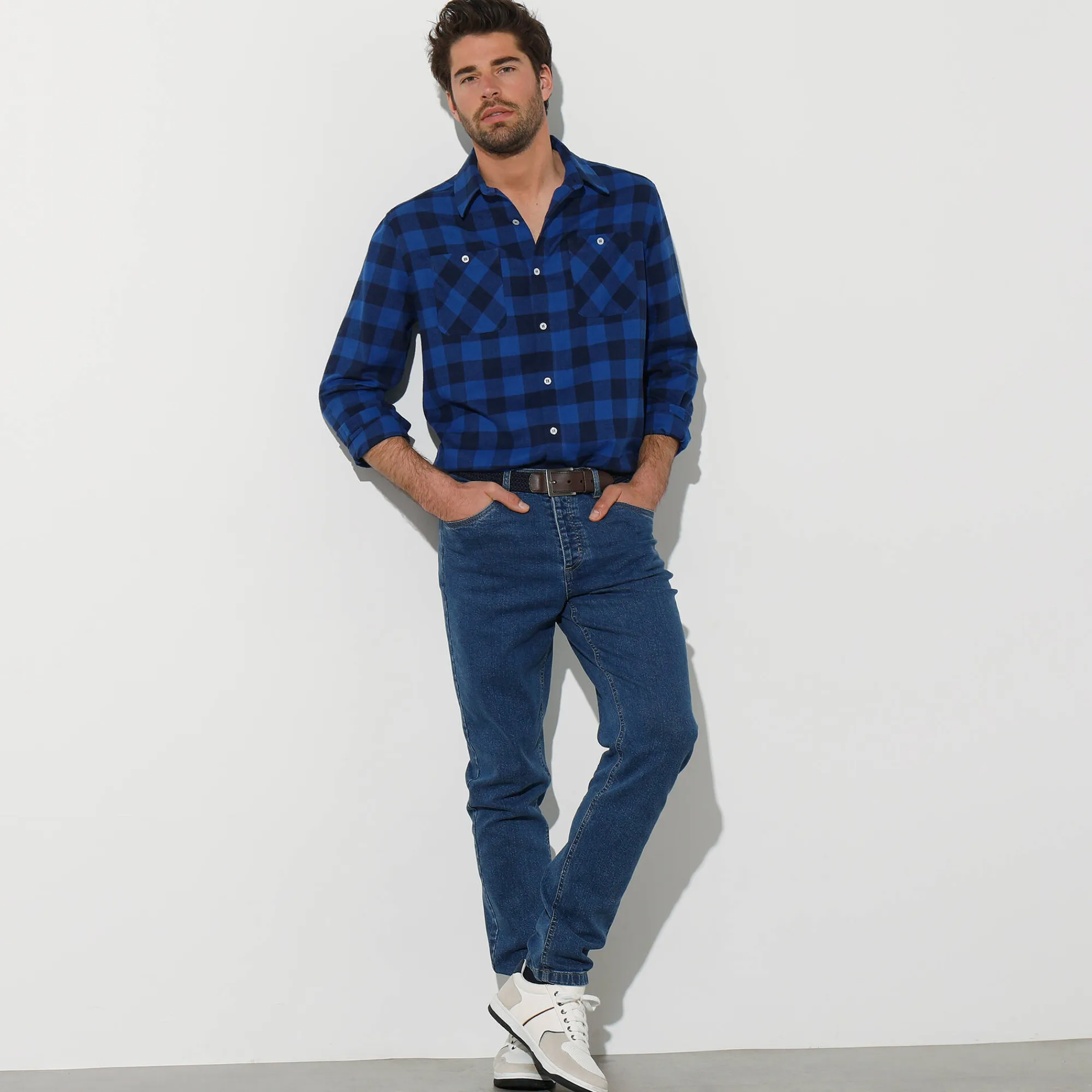 Feestoutfits Heren|T-Shirt, Hemd En Polo<Blancheporte Hemd in flanel met Schotse ruiten blauw / marine