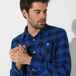 Feestoutfits Heren|T-Shirt, Hemd En Polo<Blancheporte Hemd in flanel met Schotse ruiten blauw / marine