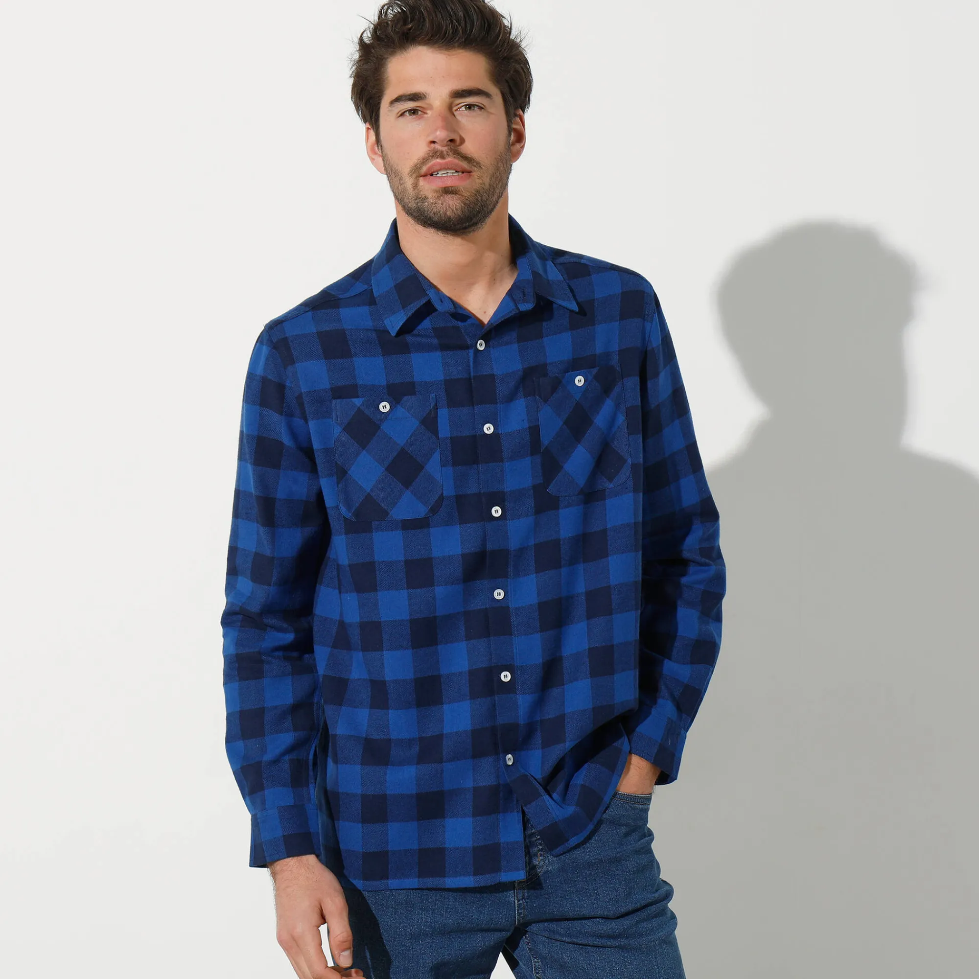 Feestoutfits Heren|T-Shirt, Hemd En Polo<Blancheporte Hemd in flanel met Schotse ruiten blauw / marine