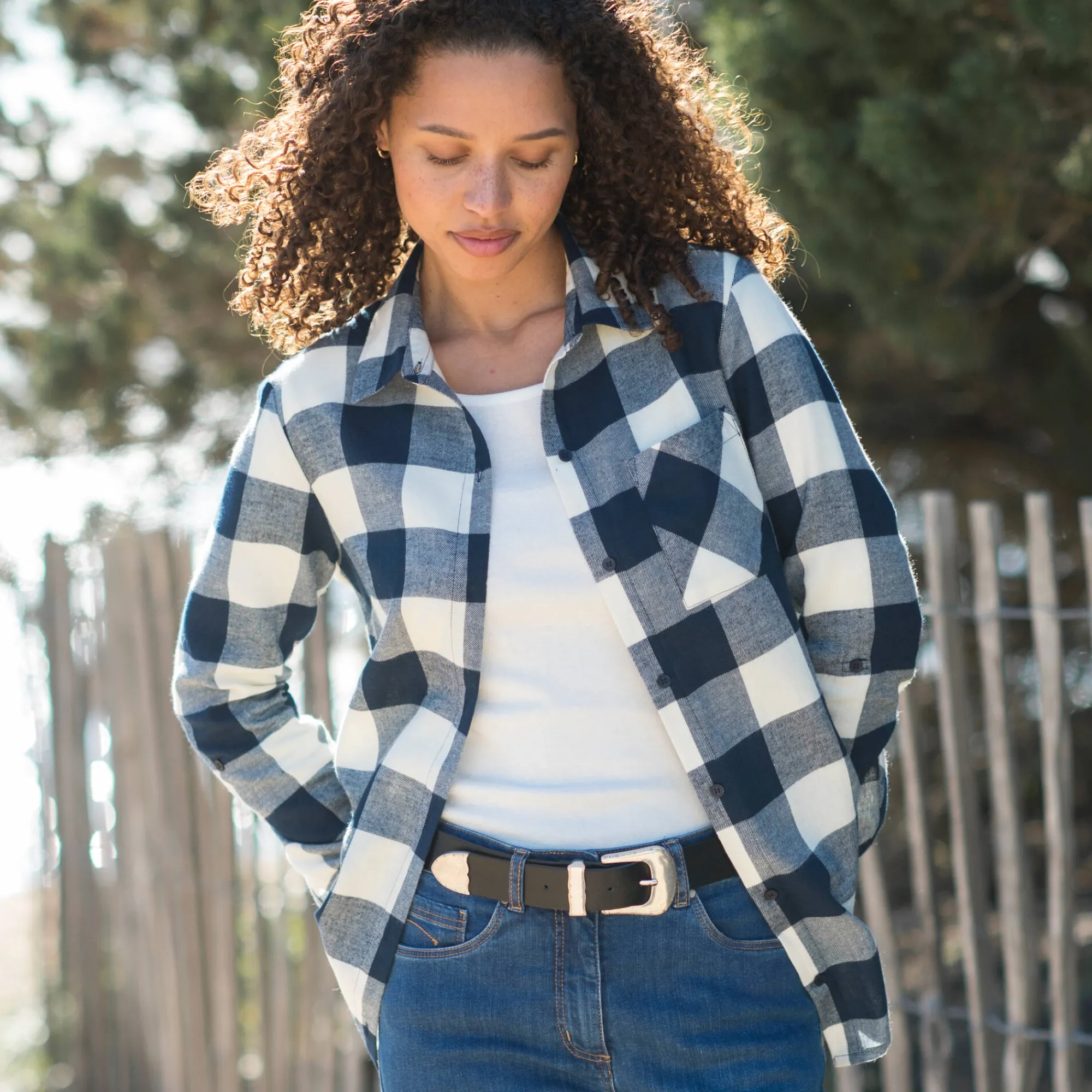 Bloes En Tuniek<Blancheporte Hemd in flanel met tweekleurig vichymotief marine / ecru