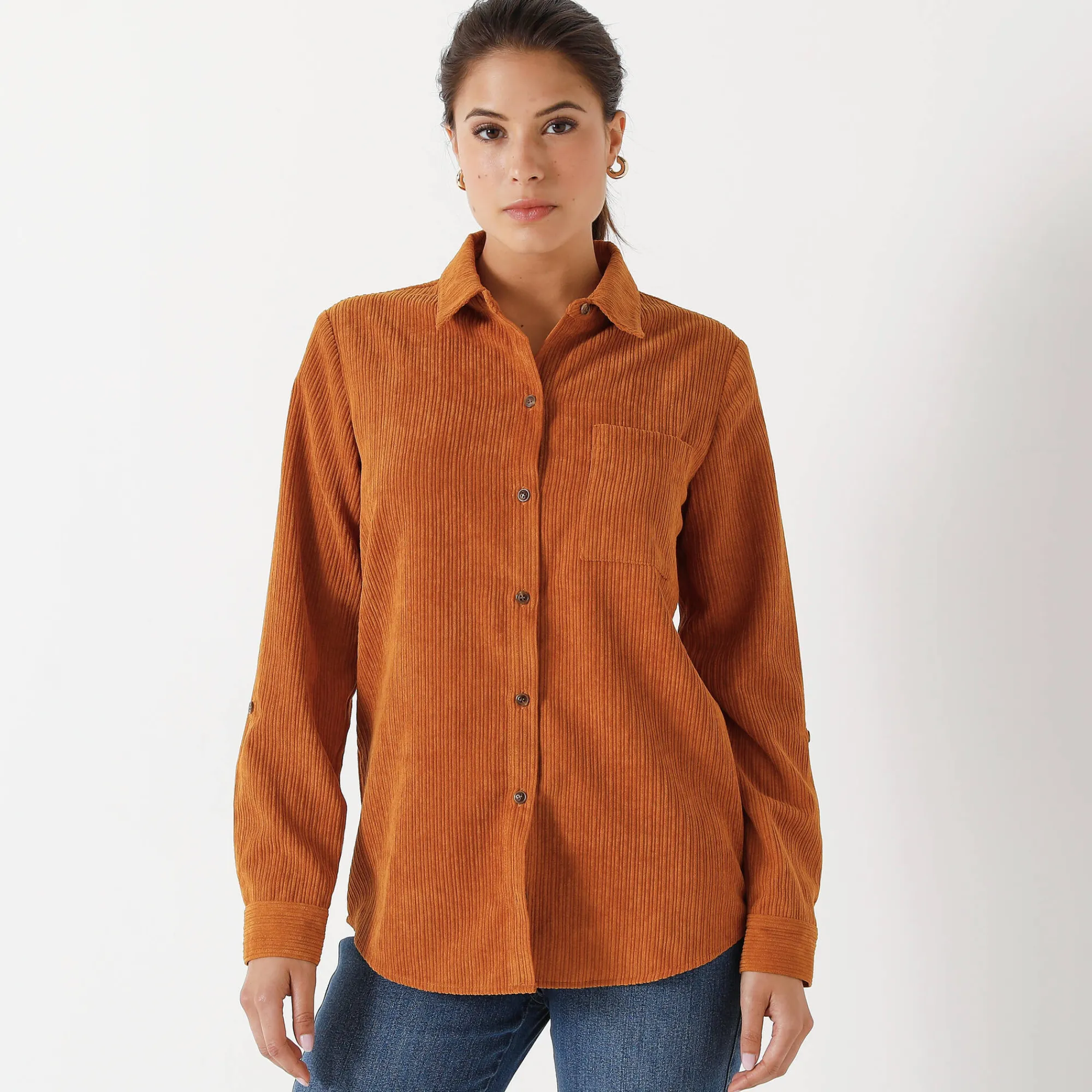 Bloes En Tuniek<Blancheporte Hemd in ribvelours honing