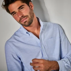 Feestoutfits Heren|T-Shirt, Hemd En Polo<Blancheporte Hemd met reliëfstrepen en oprolbare mouwen hemelsblauw