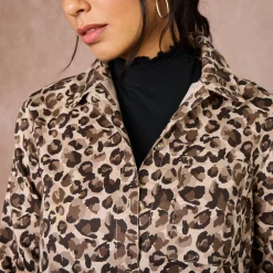 Jurk<Blancheporte Hemdjurk met dierenhuidprint, lange mouwen taupe