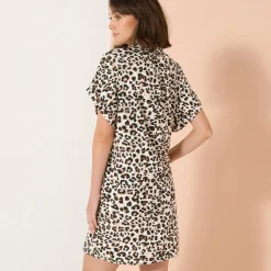 Jurk<Blancheporte Hemdjurk met korte mouwen, luipaardprint ecru / taupe