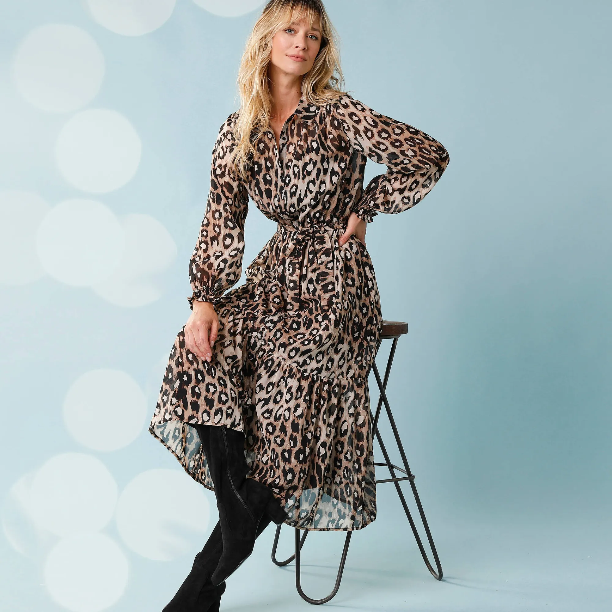 Feestoutfits Dames|Jurk<Blancheporte Hemdjurk voor kleine lengtes, lupaardprint taupe / zwart