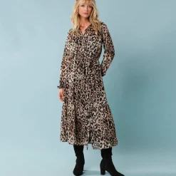 Feestoutfits Dames|Jurk<Blancheporte Hemdjurk voor kleine lengtes, lupaardprint taupe / zwart