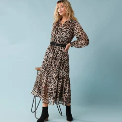 Feestoutfits Dames|Jurk<Blancheporte Hemdjurk voor kleine lengtes, lupaardprint taupe / zwart