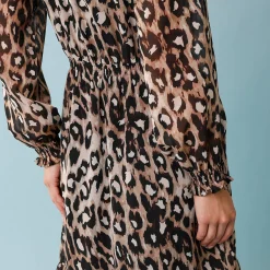Feestoutfits Dames|Jurk<Blancheporte Hemdjurk voor kleine lengtes, lupaardprint taupe / zwart