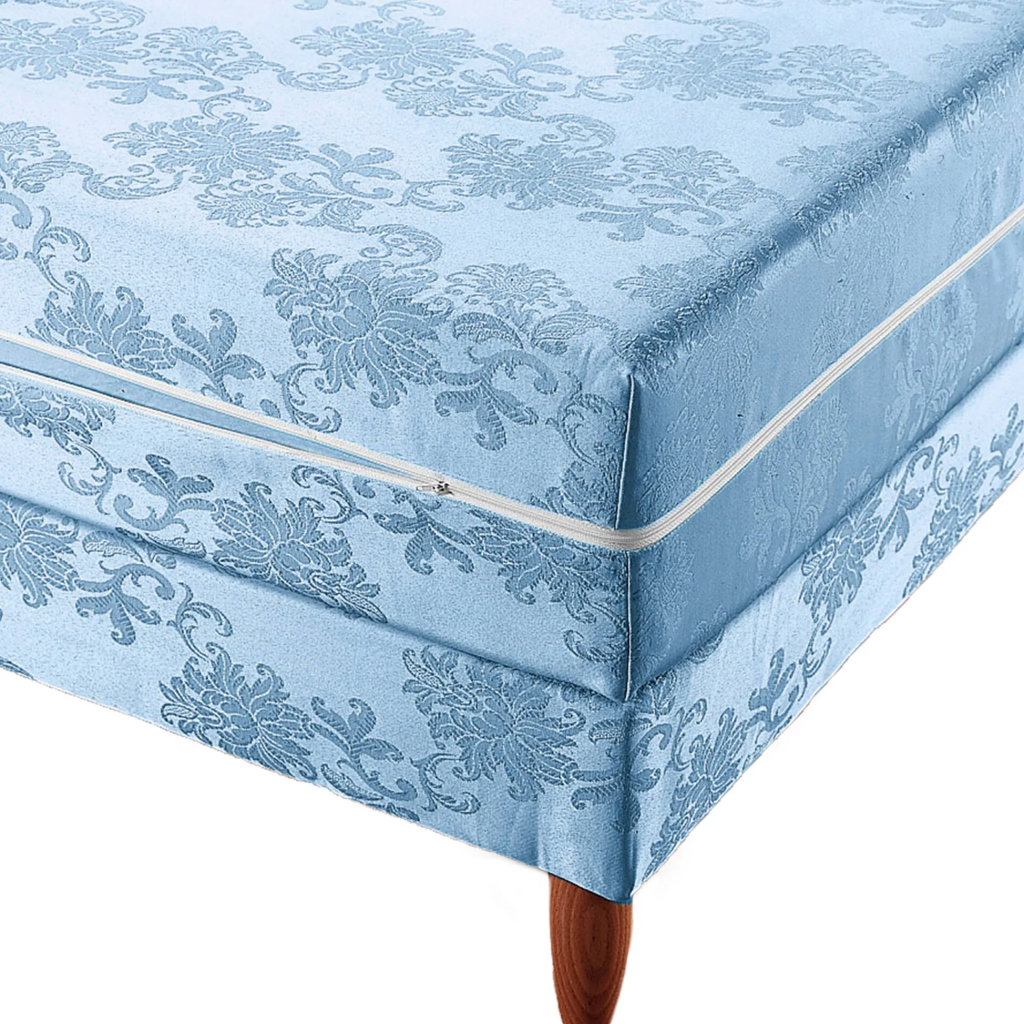 Matrasbeschermer<Blancheporte Hoes voor matras of bedbodem met medaillonbestikking 18 cm blauw