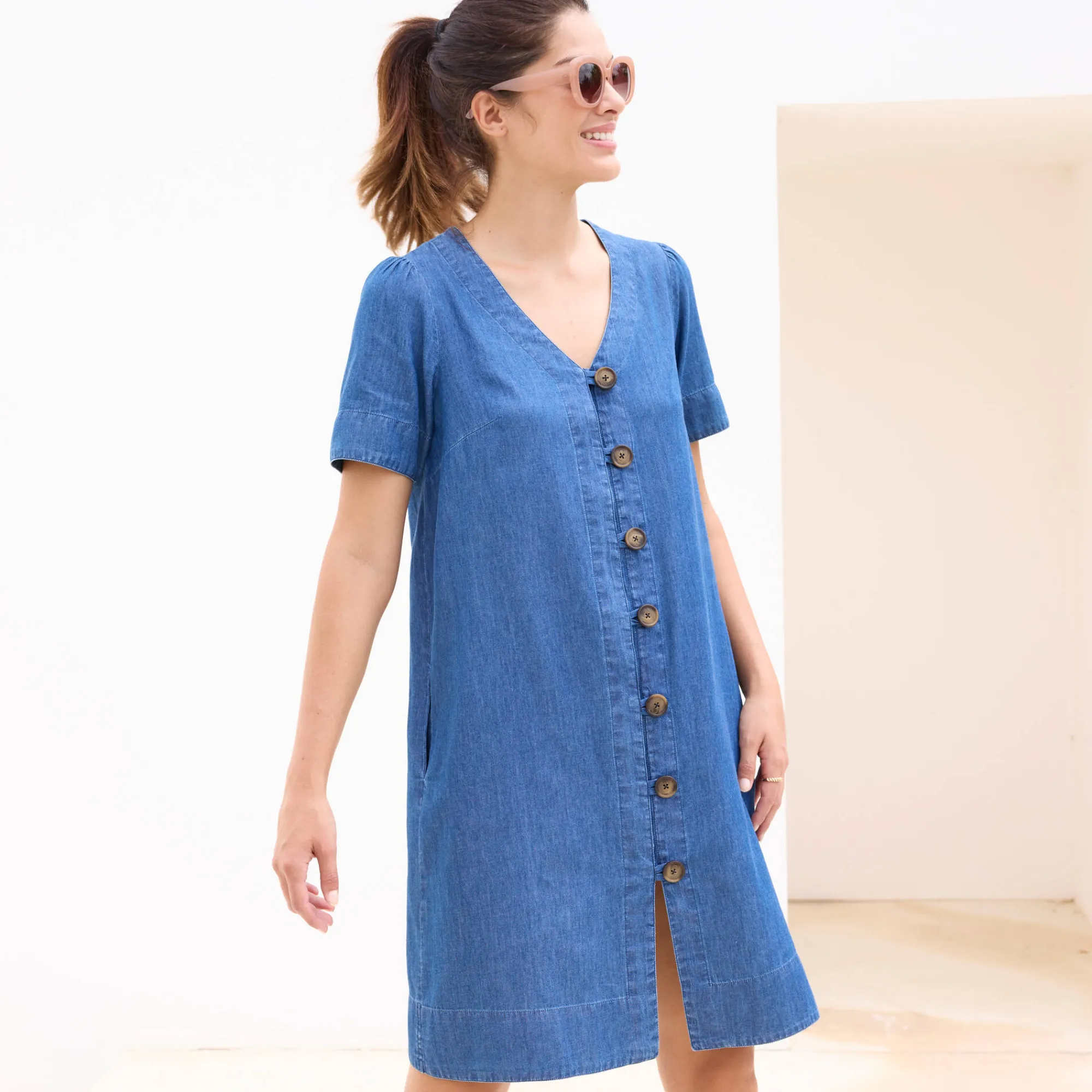 Jurk<Blancheporte Hoesjurk met knopen, lichte jeans stone