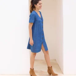 Jurk<Blancheporte Hoesjurk met knopen, lichte jeans stone