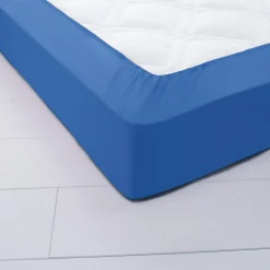 Hoeslaken<Colombine Hoeslaken in effen jersey, hoeken van 26 cm oceaanblauw