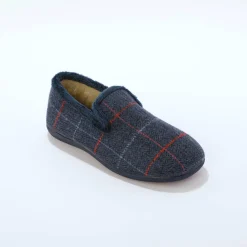 Schoenen|Schoenen Heren<Blancheporte Hoge pantoffels met voering van overwegend wol, ruitenprint marine