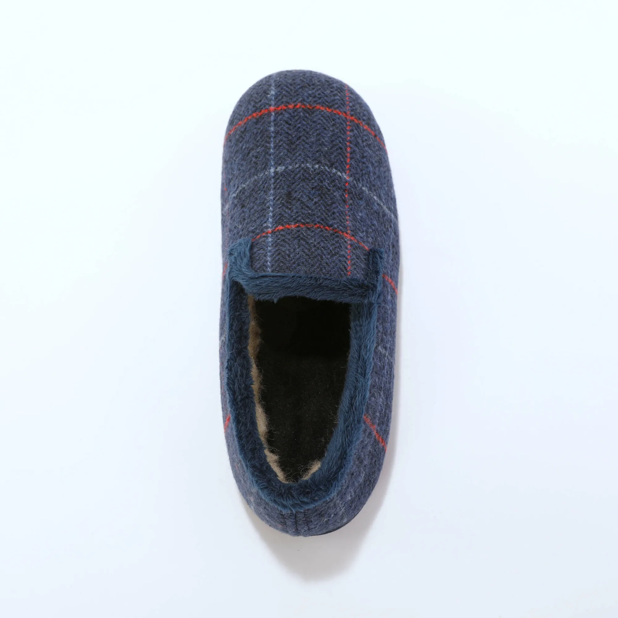 Schoenen|Schoenen Heren<Blancheporte Hoge pantoffels met voering van overwegend wol, ruitenprint marine
