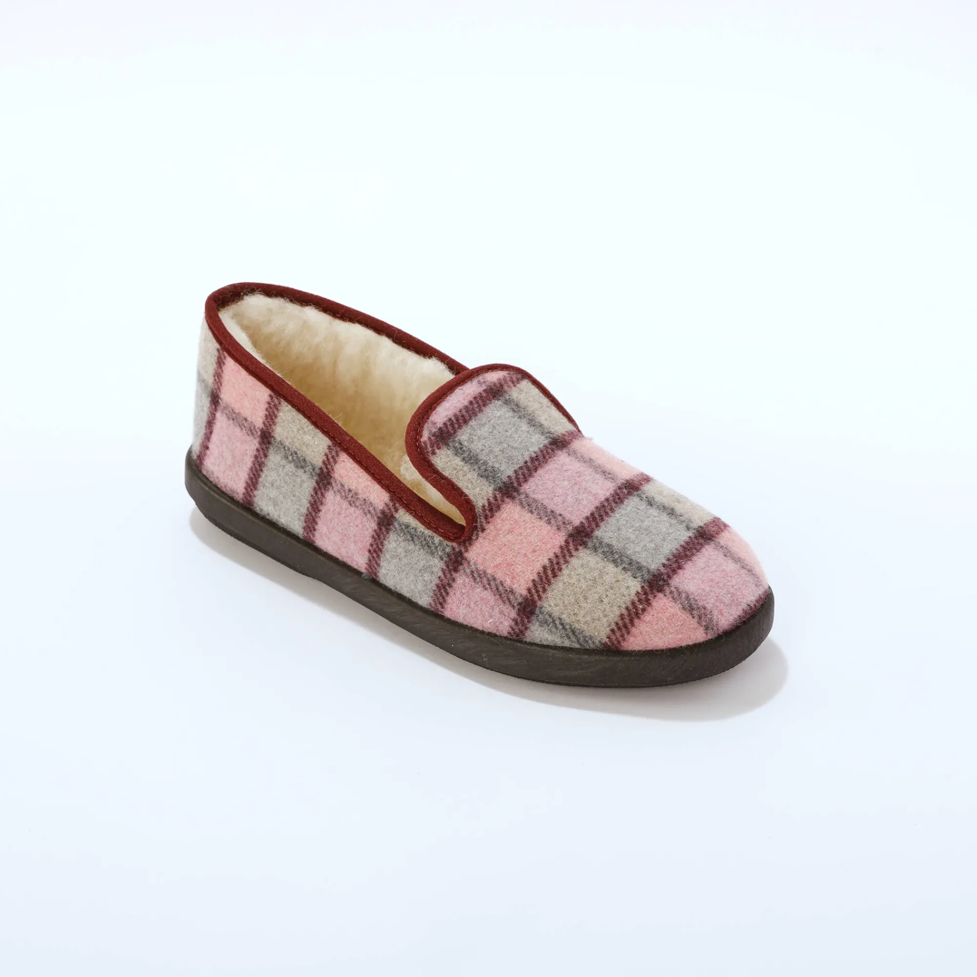 Sloffen|Sloffen<Blancheporte Hoge pantoffels met wolvoering, geruit motief roze