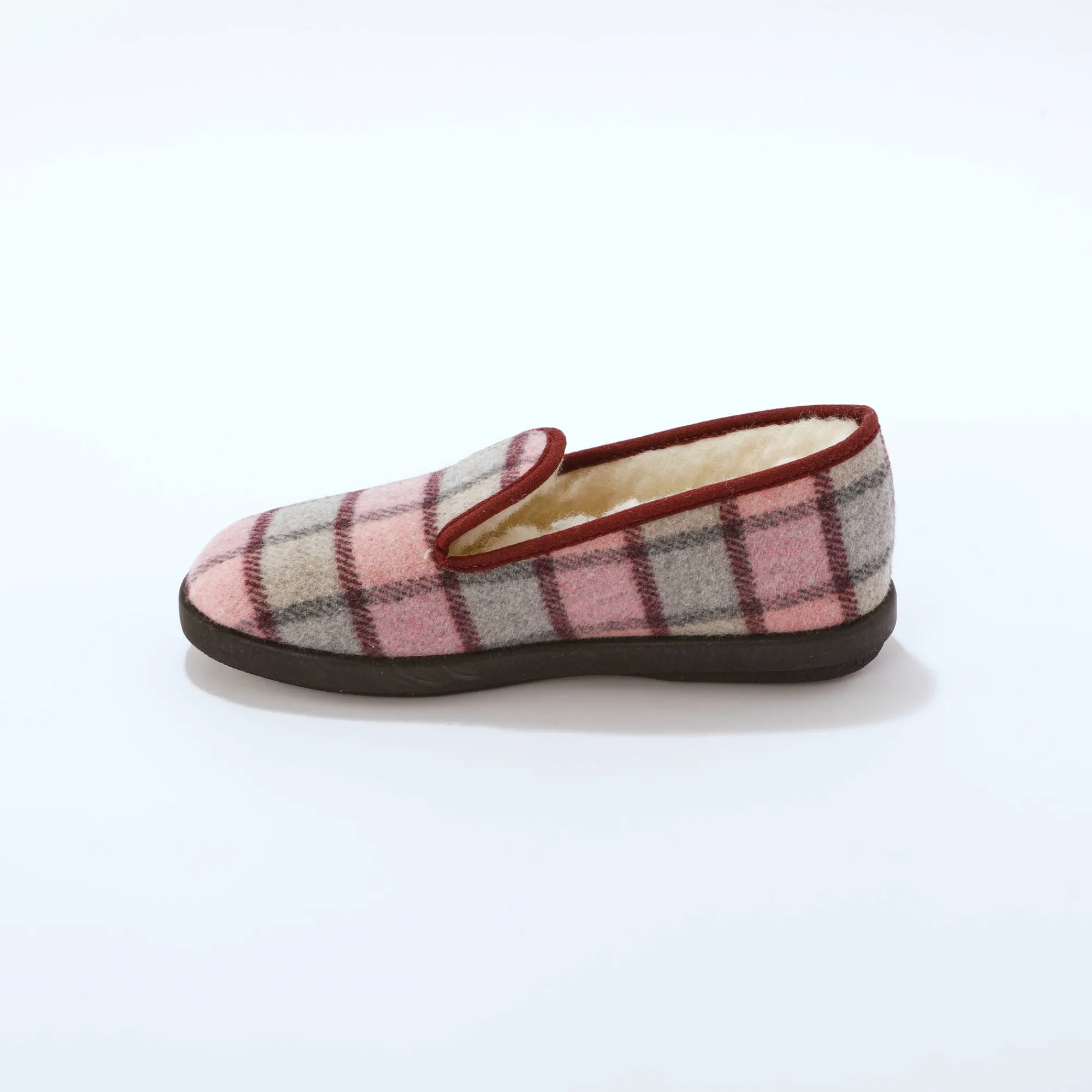 Sloffen|Sloffen<Blancheporte Hoge pantoffels met wolvoering, geruit motief roze